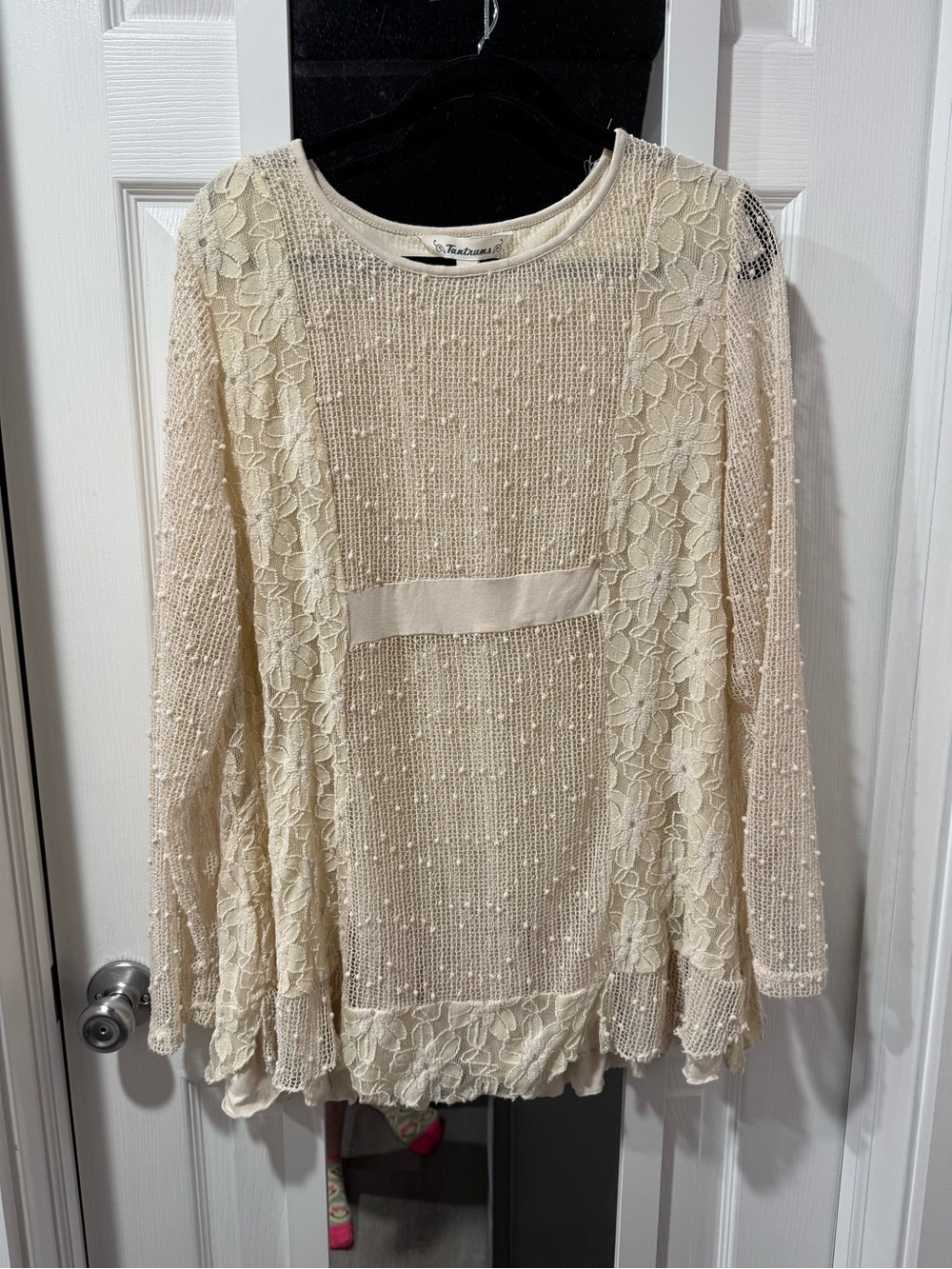 Tantrums Cream Crochet Lace Pullover size XXL